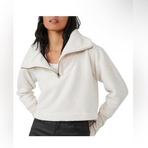 NWOT Free People Poppy Cropped Pullover Half Zip Fleece Size Small Cream
